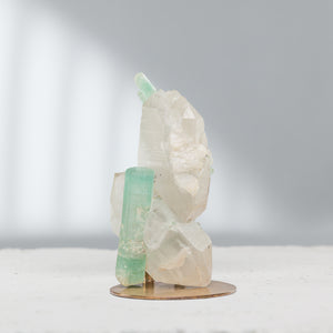 Blue Tourmaline in Double Terminated Quartz Cluster | 24.15gr, Dara-e-Pech, Kunar, Afghanistan