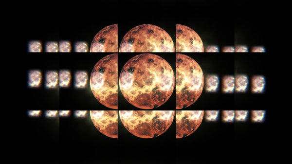 A composite image of Venus with a squared off fish eye effect