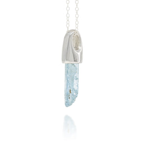 Etched Aquamarine Silver Charm Pendant