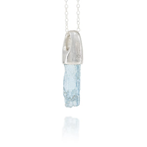 Etched Aquamarine Silver Charm Pendant
